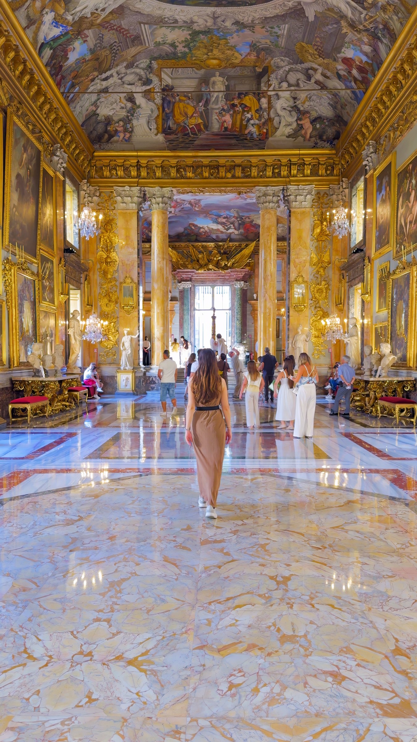 Barbara in the gilded Great Hall of Galleria Colonna